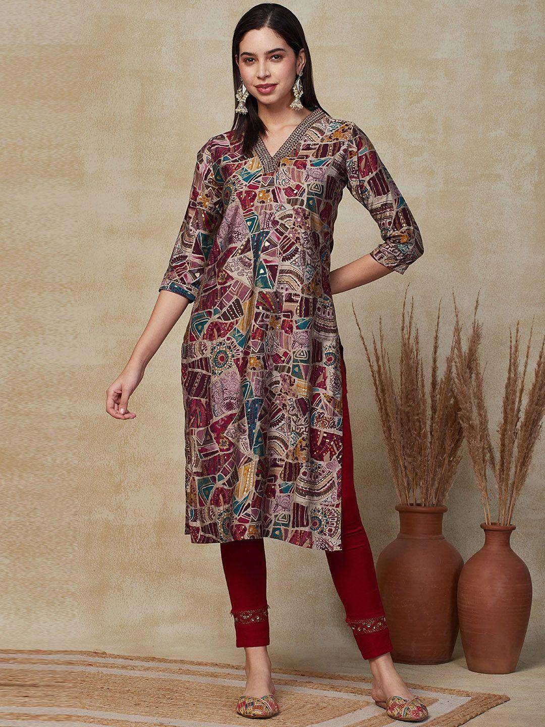 fashor women floral printed sequinned kurta