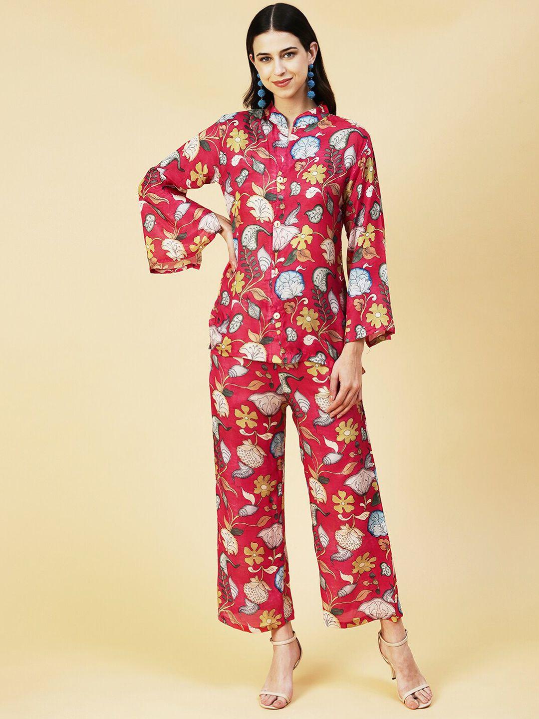 fashor women floral printed straight fit co-ords set