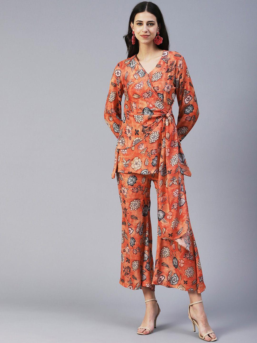 fashor women floral printed v-neck top & palazzo co-ords set