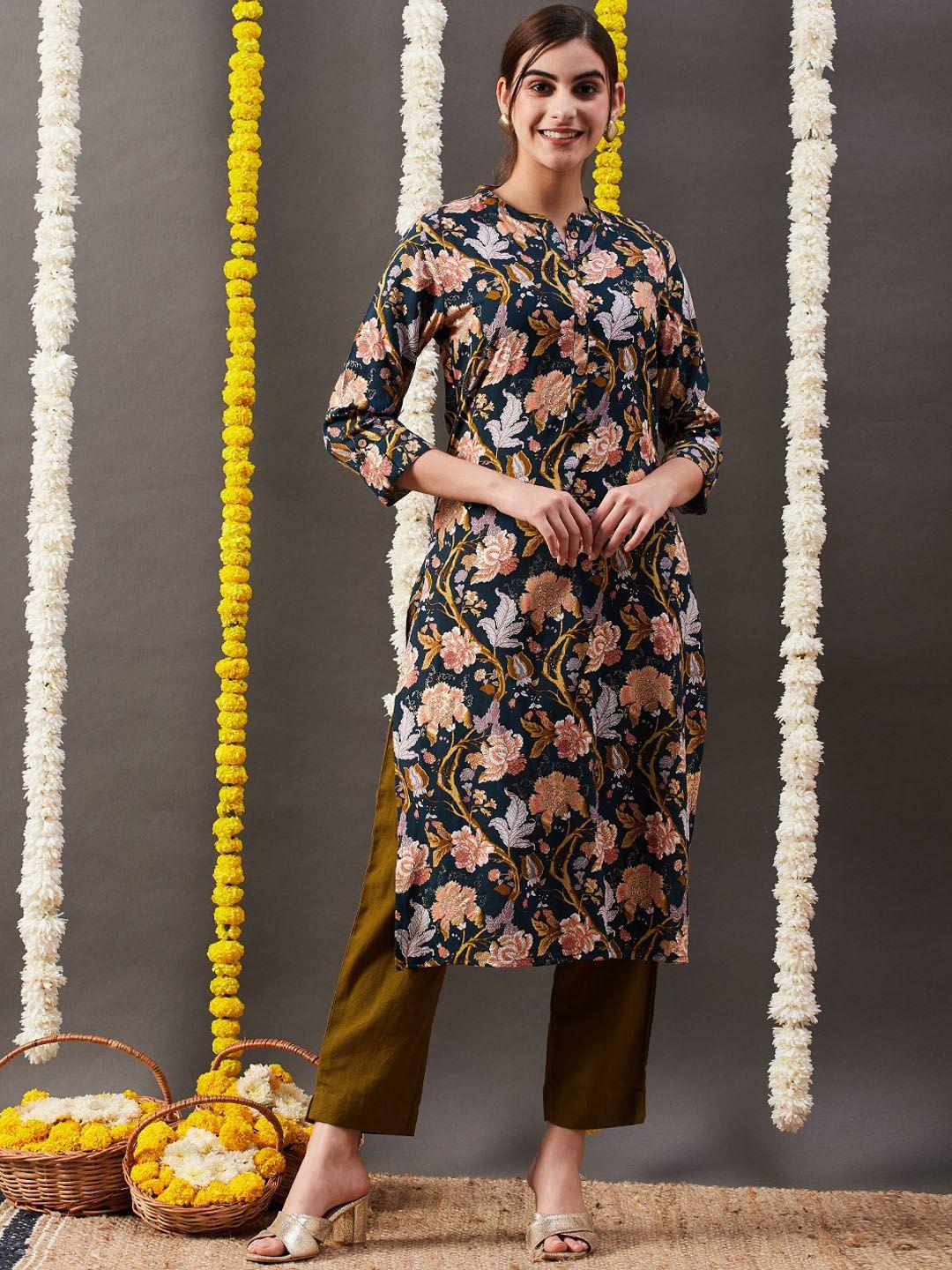 fashor women green floral printed kurta