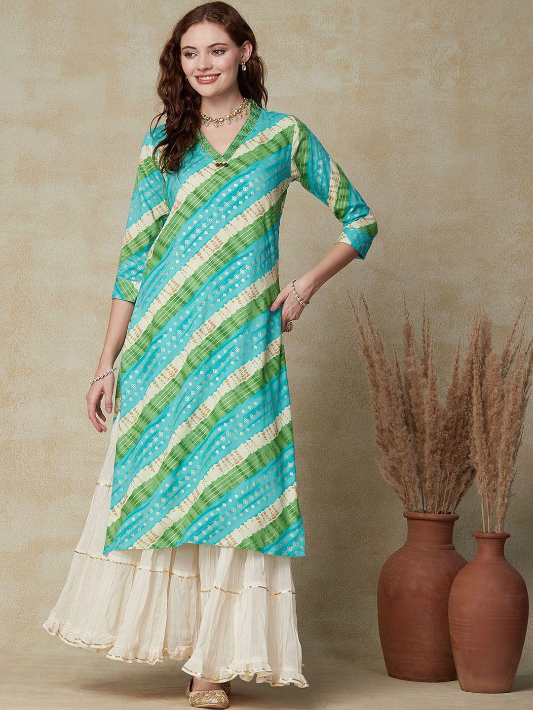 fashor women green printed gotta patti kurta