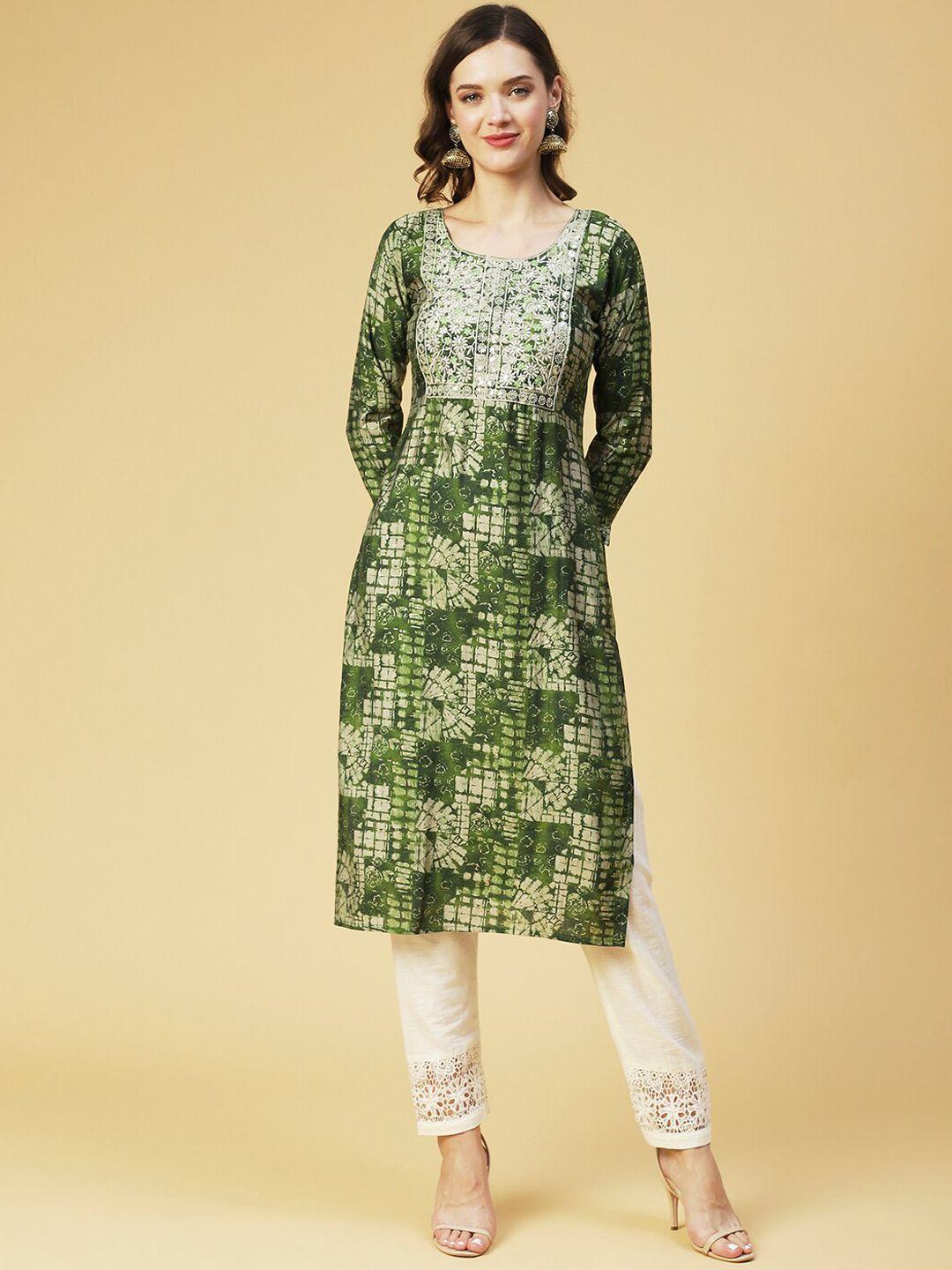 fashor women green printed silk kurta