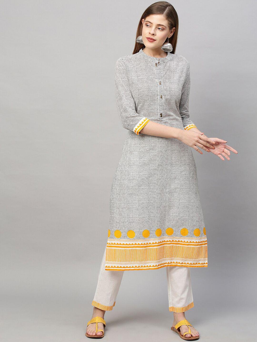 fashor women grey printed pure cotton kurta with trousers