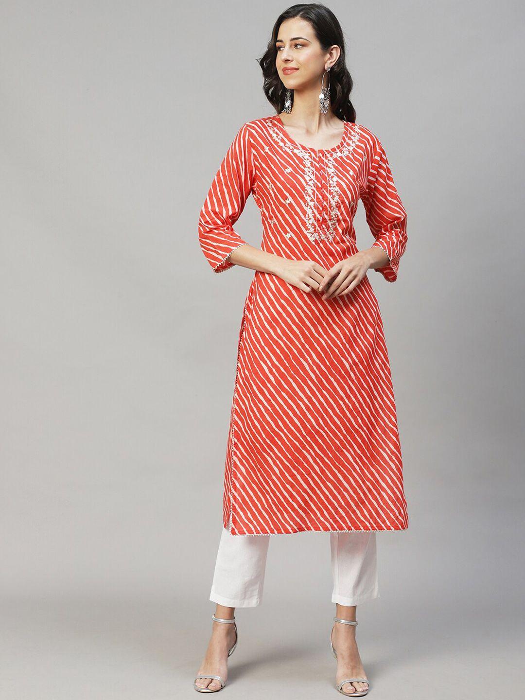 fashor women leheriya printed pure cotton kurta with trousers