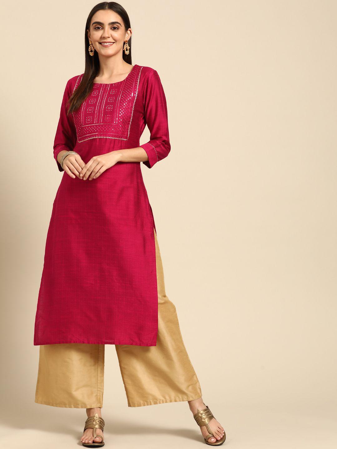 fashor women magenta & gold-toned sequin embellished kurta