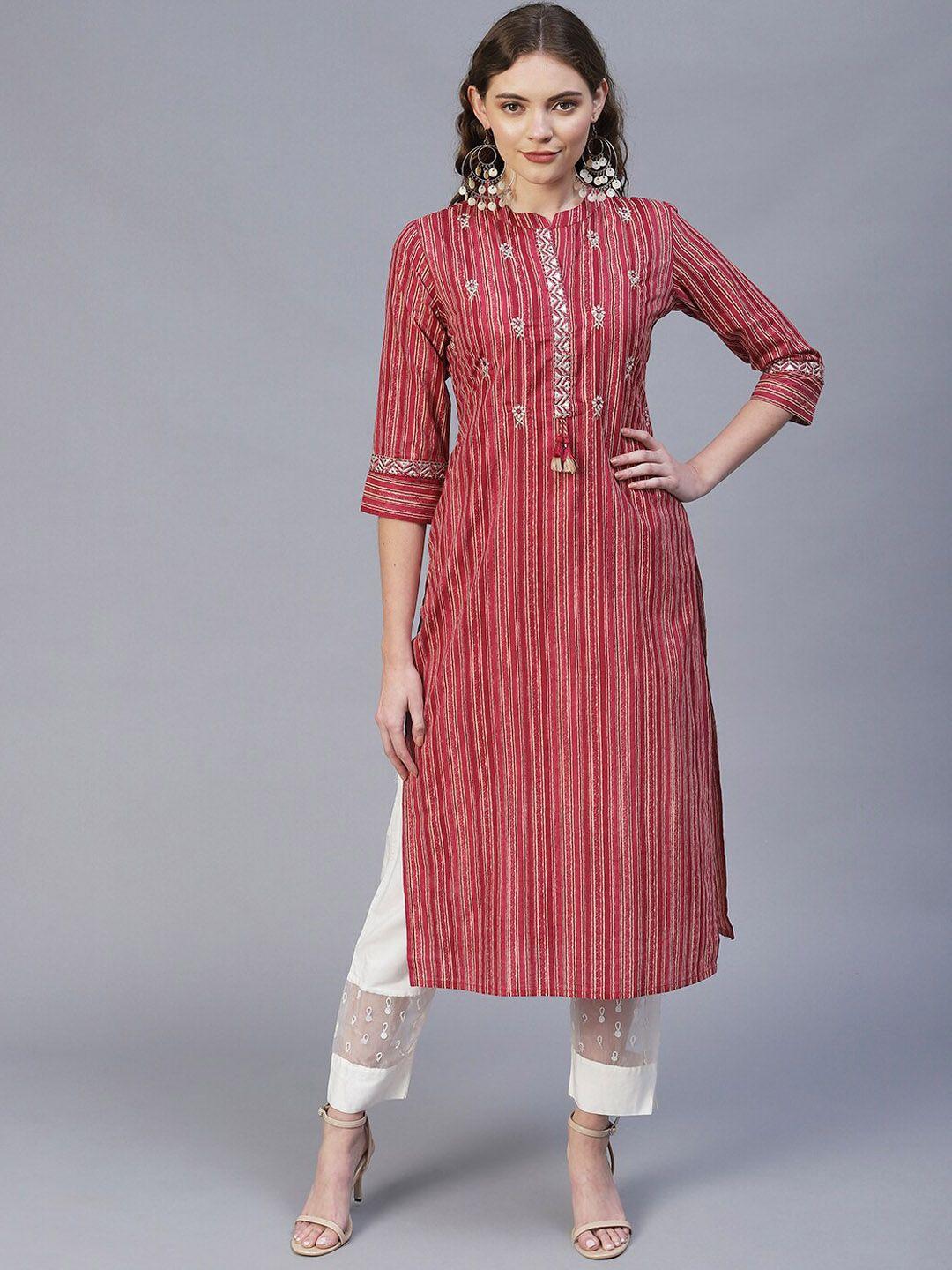fashor women magenta striped kurta
