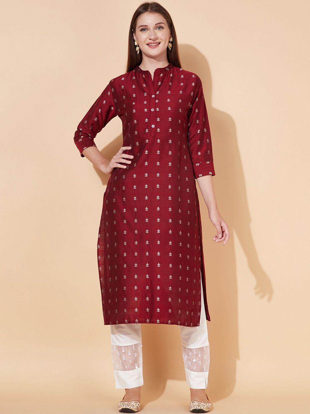 fashor women maroon ethnic motifs printed kurta