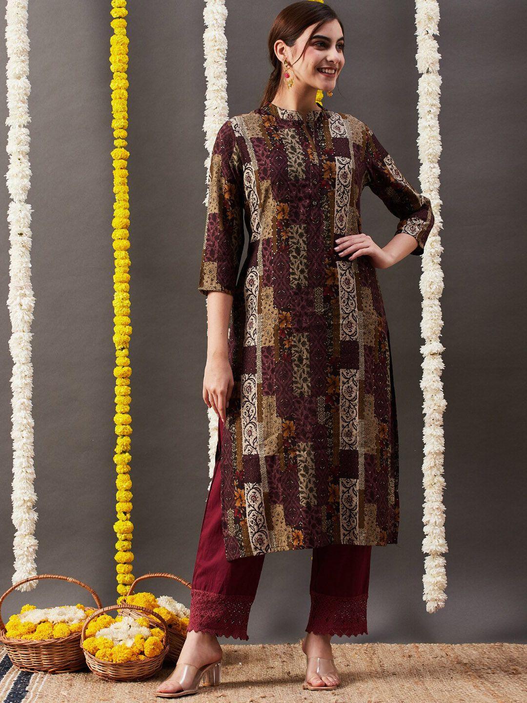 fashor women mauve geometric printed kurta