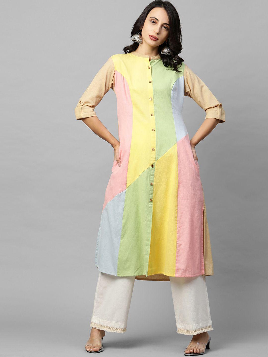 fashor women multicoloured colourblocked a-line kurta