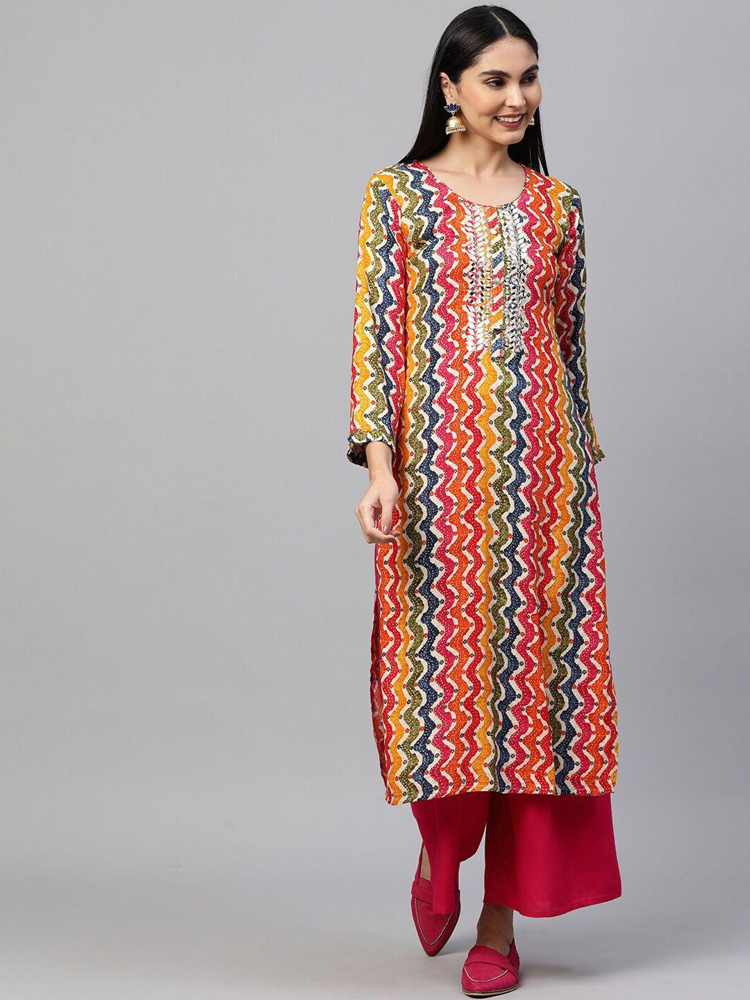 fashor women multicoloured leheriya printed kurta