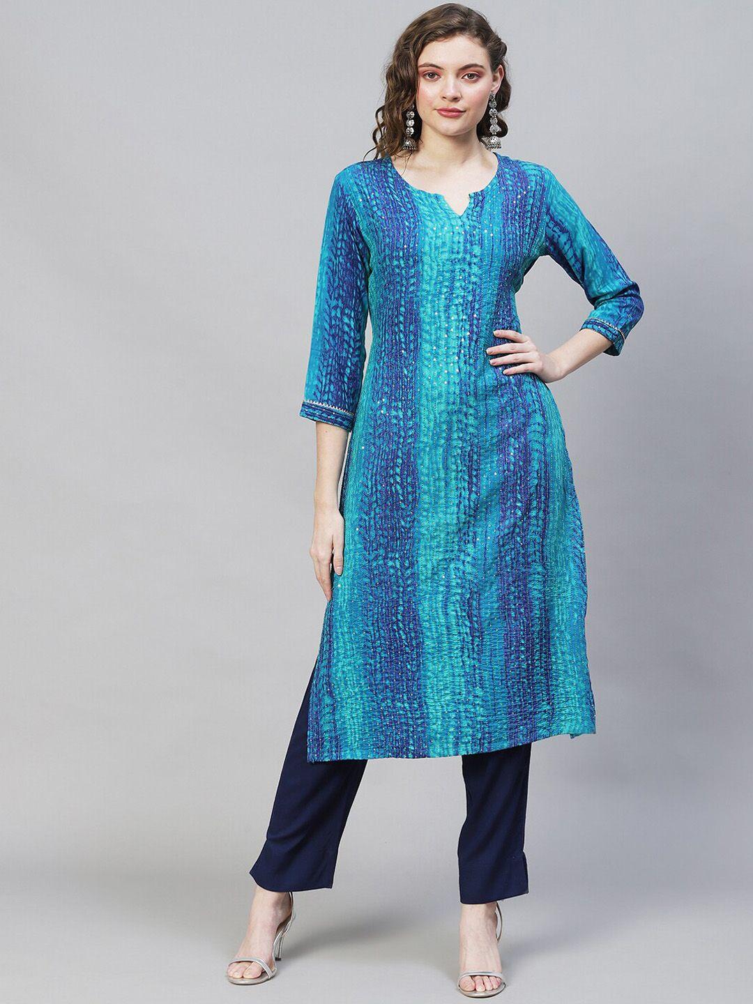 fashor women multicoloured striped sequin kurta