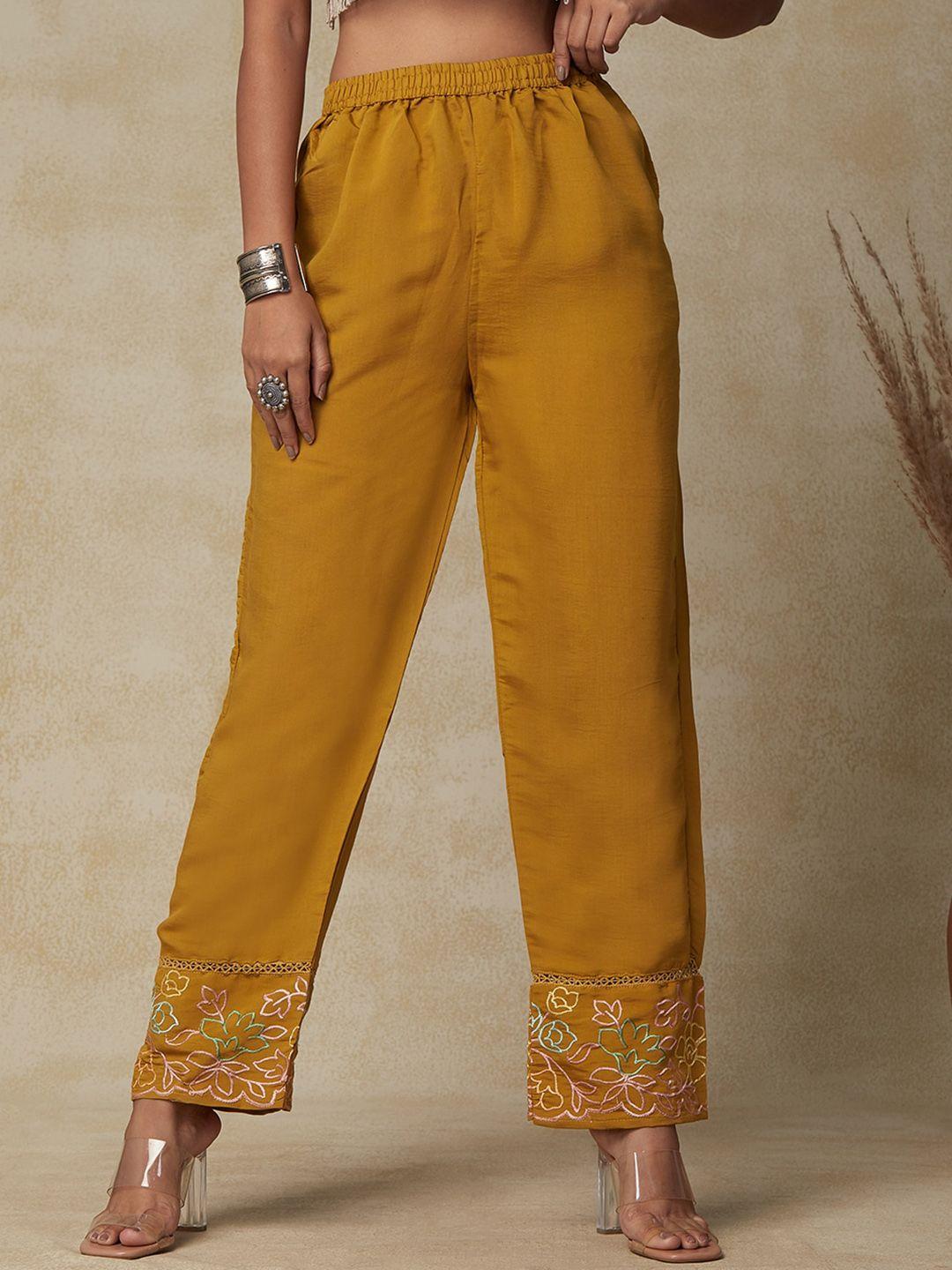 fashor women mustard yellow comfort pleated trousers