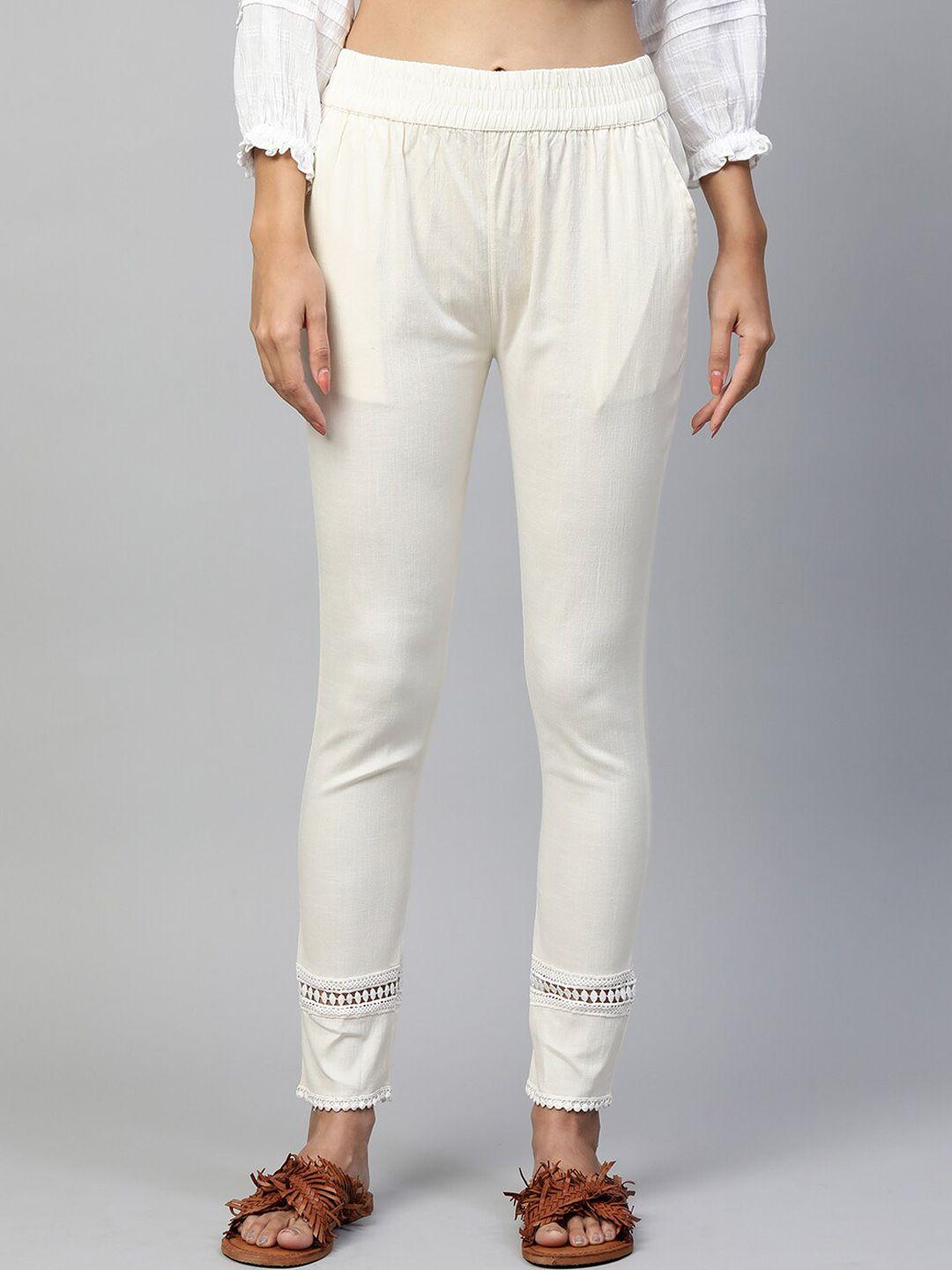 fashor women off white comfort skinny fit trousers