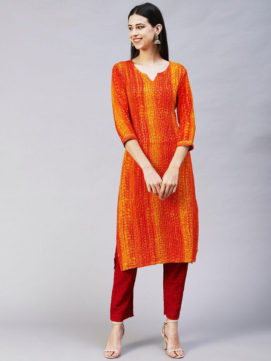 fashor women orange sequins embroidered kurta