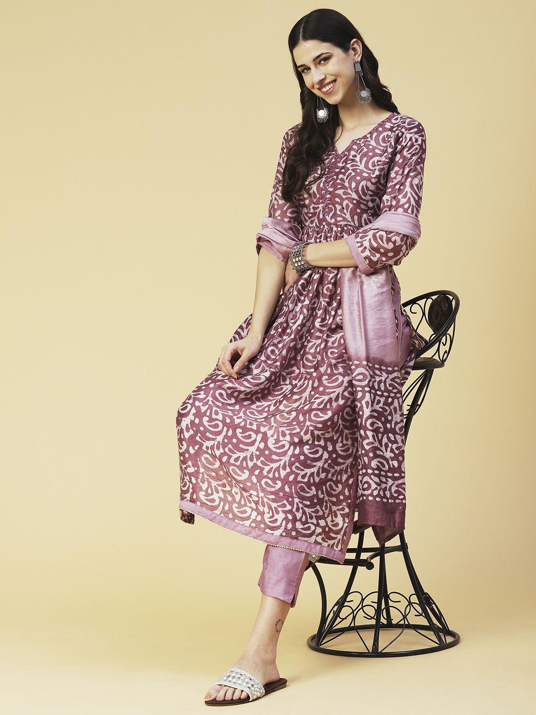 fashor women paisley printed kurta with trousers & dupatta