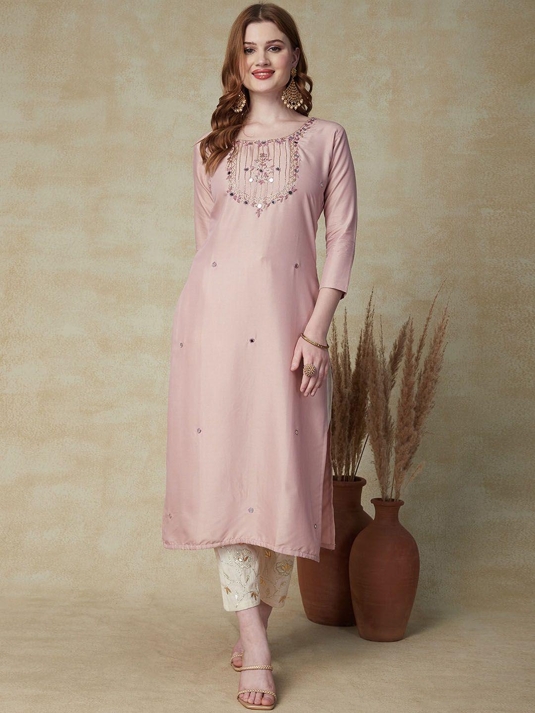 fashor women pink embroidered flared sleeves gotta patti kurta