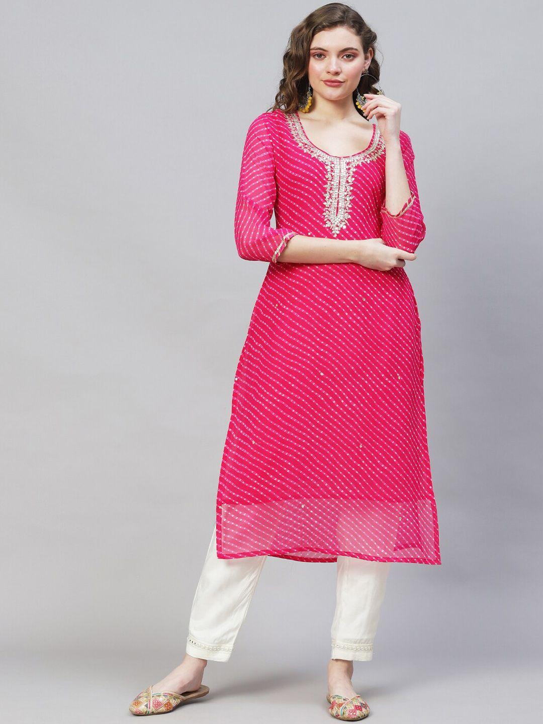 fashor women pink ethnic motifs printed georgette kurta