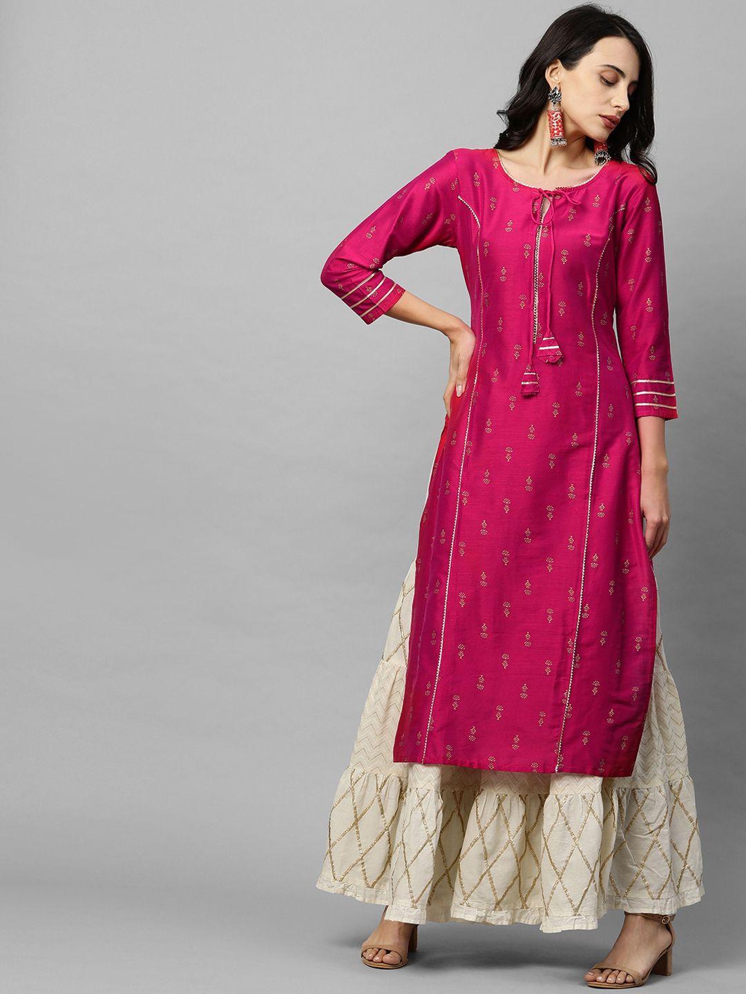 fashor women pink ethnic motifs printed kurta