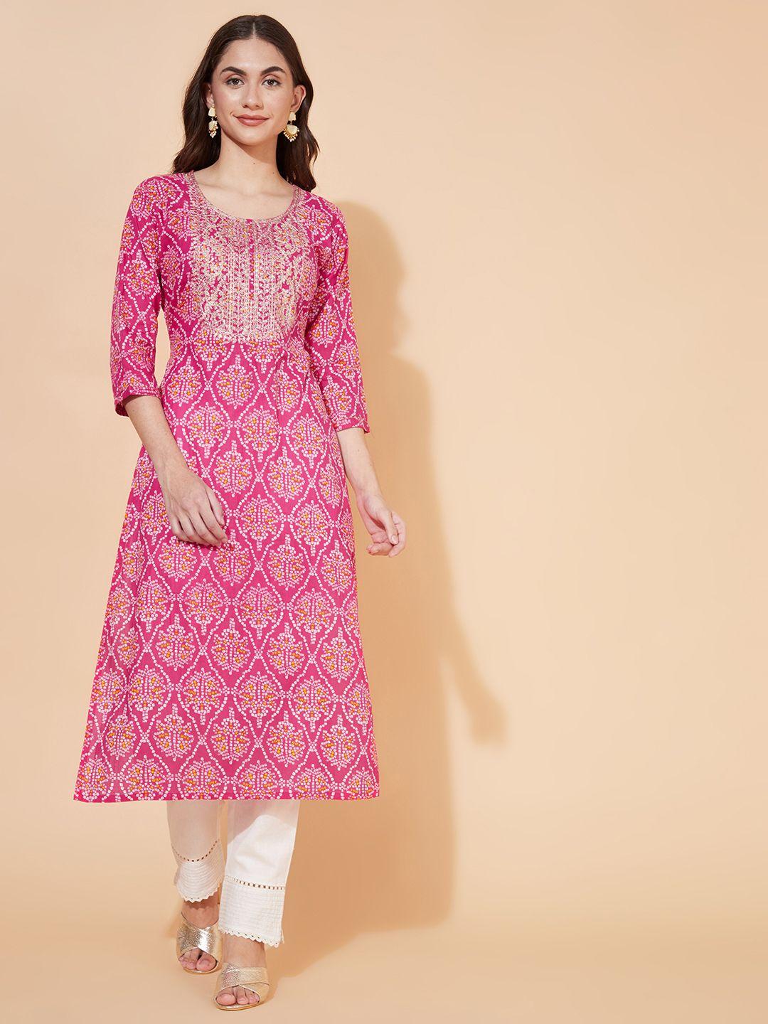 fashor women pink ethnic motifs printed kurta