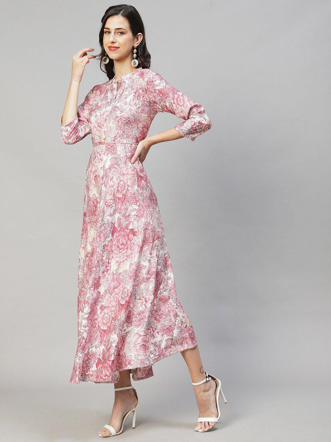 fashor women pink floral pure cotton maxi dress