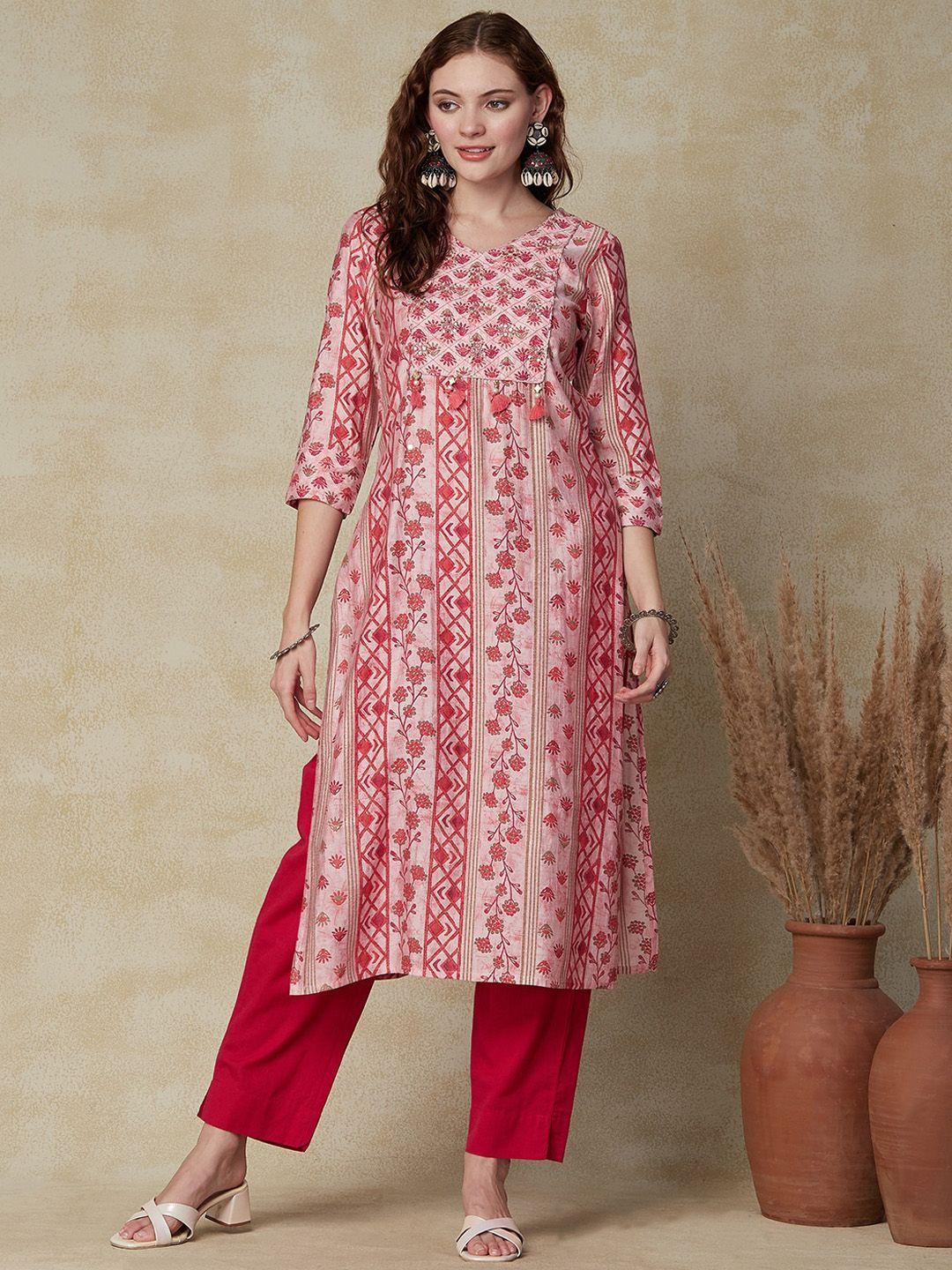 fashor women pink geometric printed flared sleeves gotta patti kurta