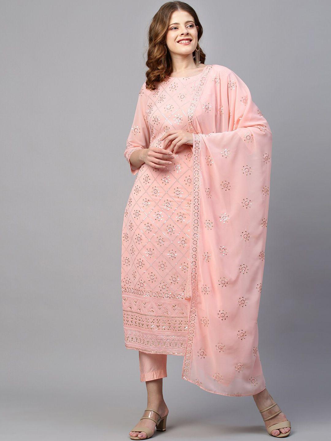fashor women pink sequinned kurta with pant & dupatta