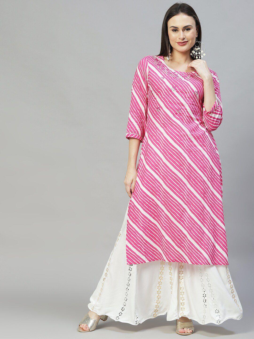 fashor women pink striped leheriya  kurta