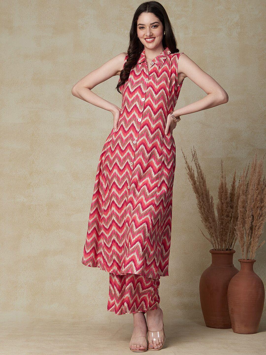 fashor women pink striped regular kurta with palazzos