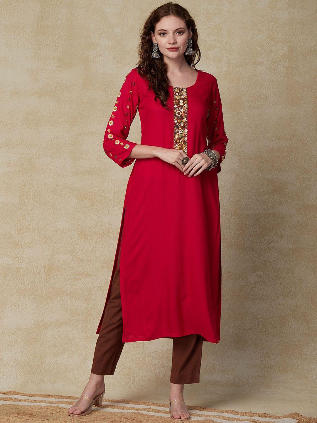 fashor women pink thread work kurta