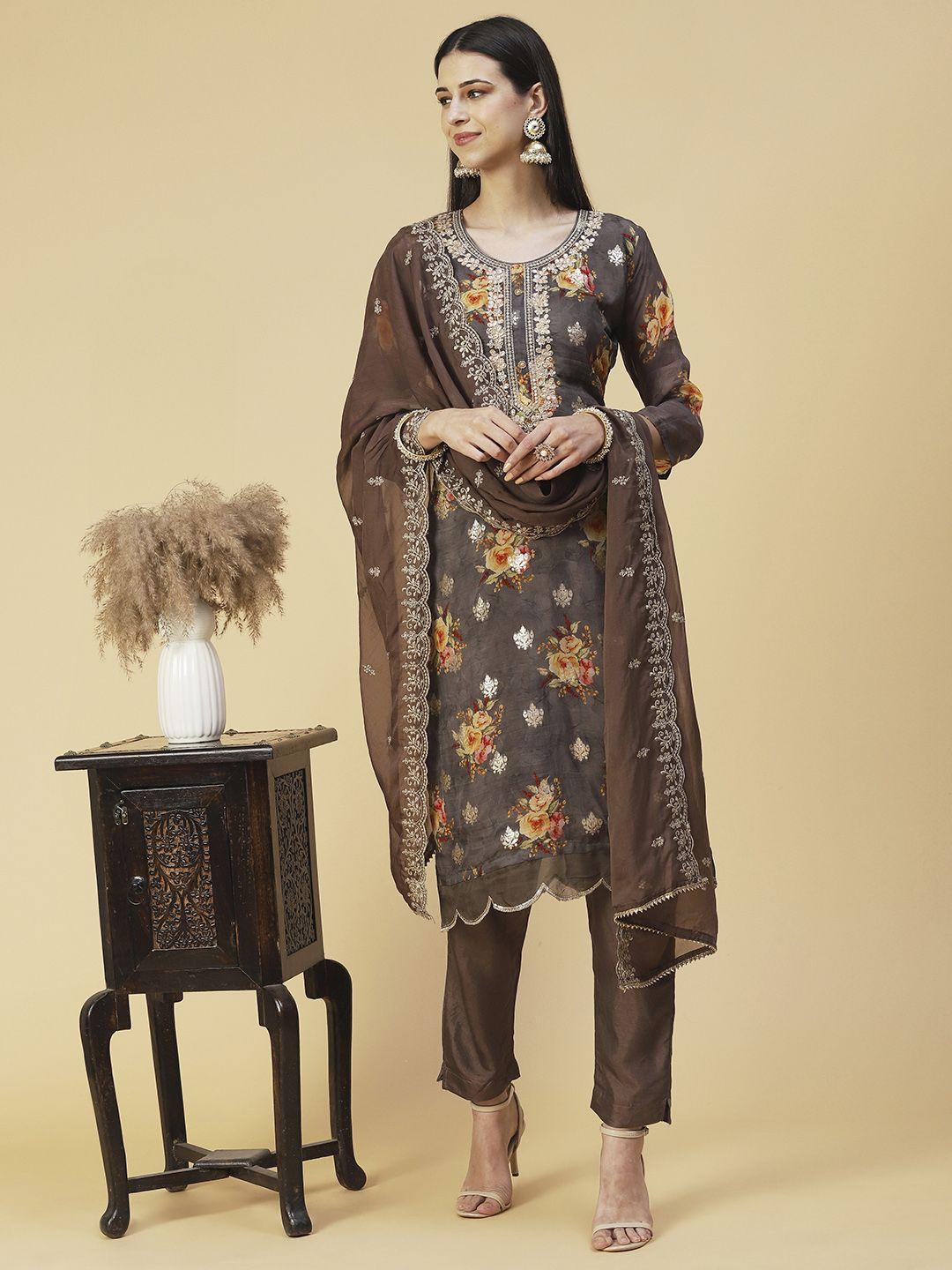 fashor women printed kurta with trousers & dupatta