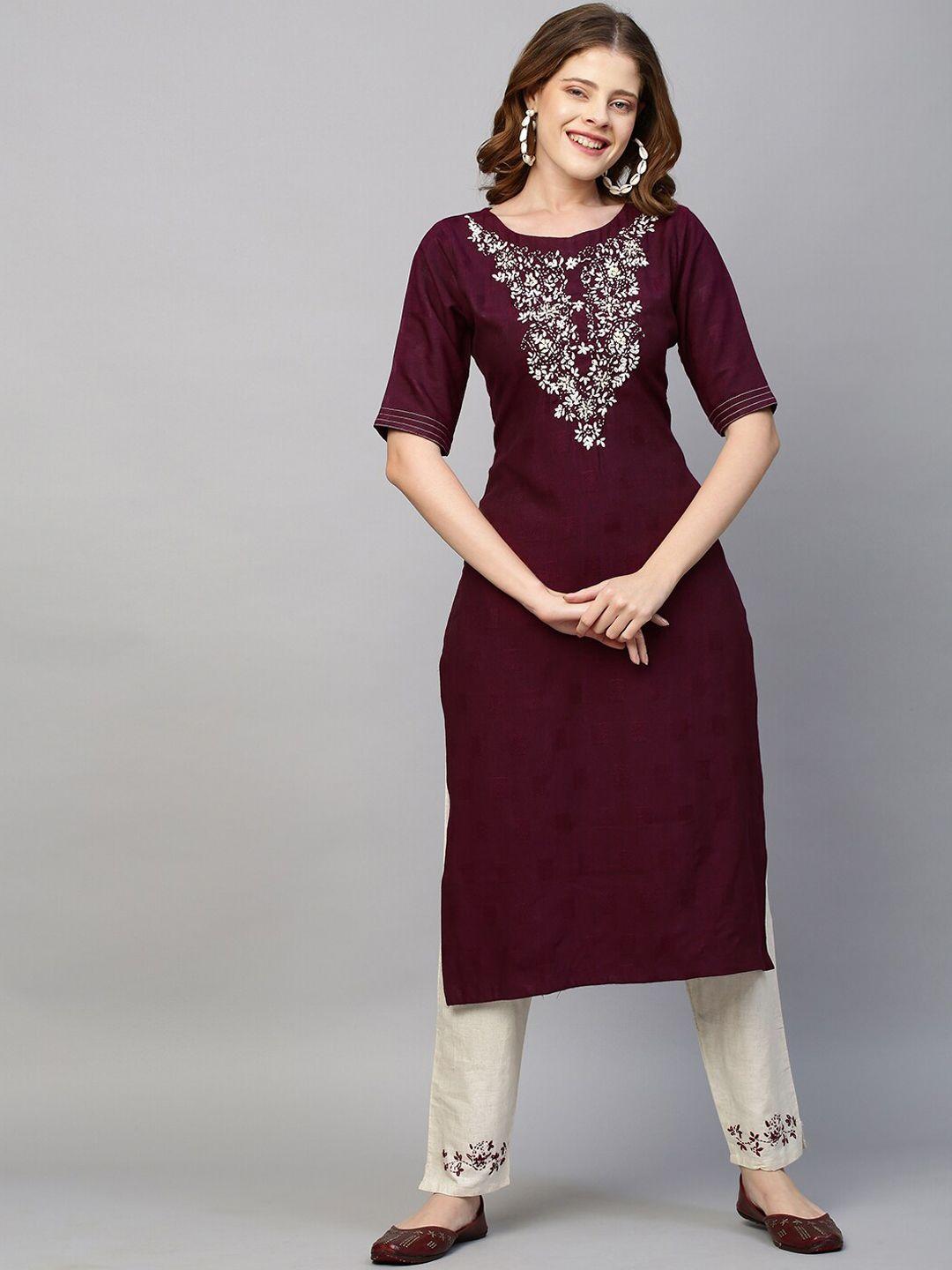 fashor women purple pleated thread work kurti with skirt & with dupatta