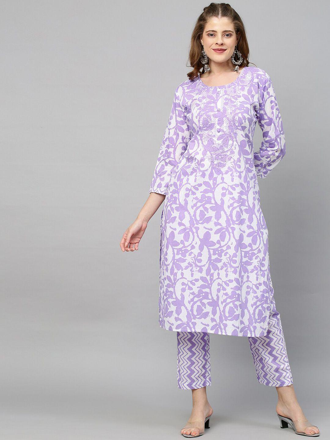 fashor women purple regular sequinned pure cotton kurti with trousers