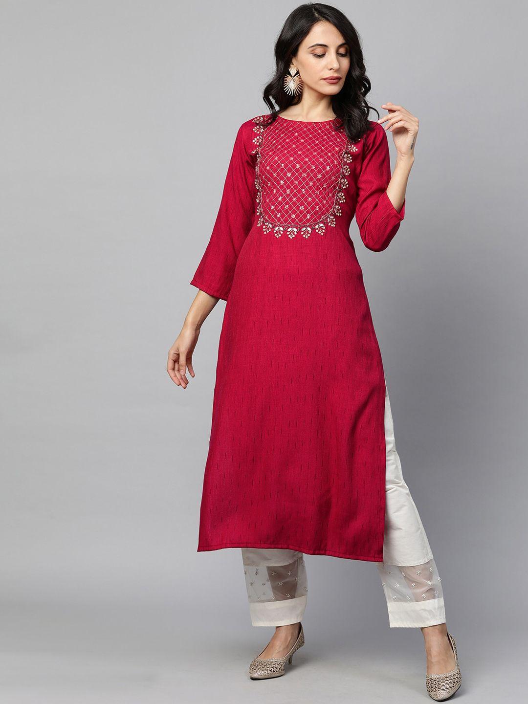 fashor women red ethnic motifs printed kurta