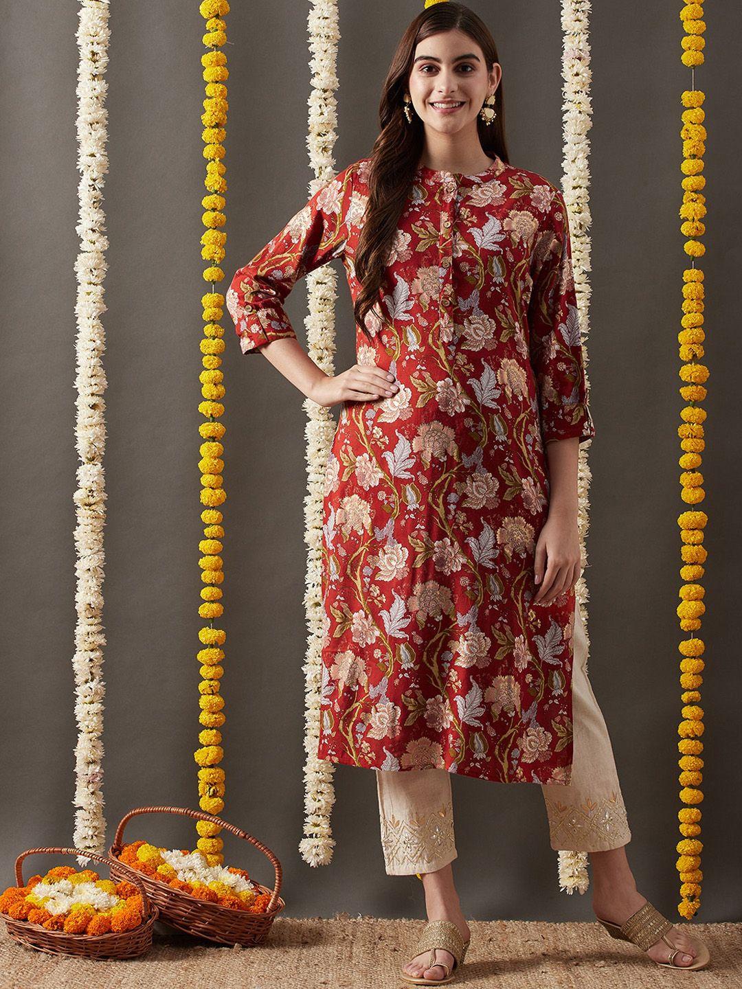 fashor women red floral printed kurta