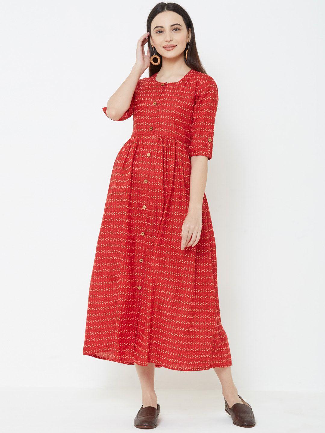 fashor women red printed a-line dress