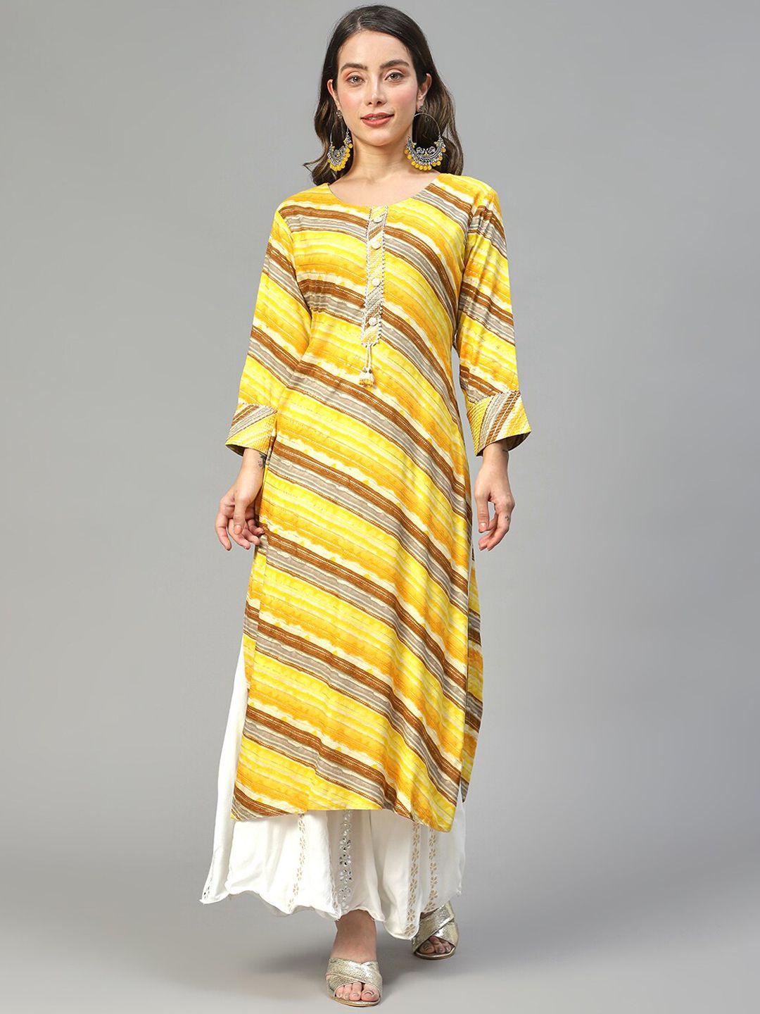 fashor women yellow & brown printed kurta