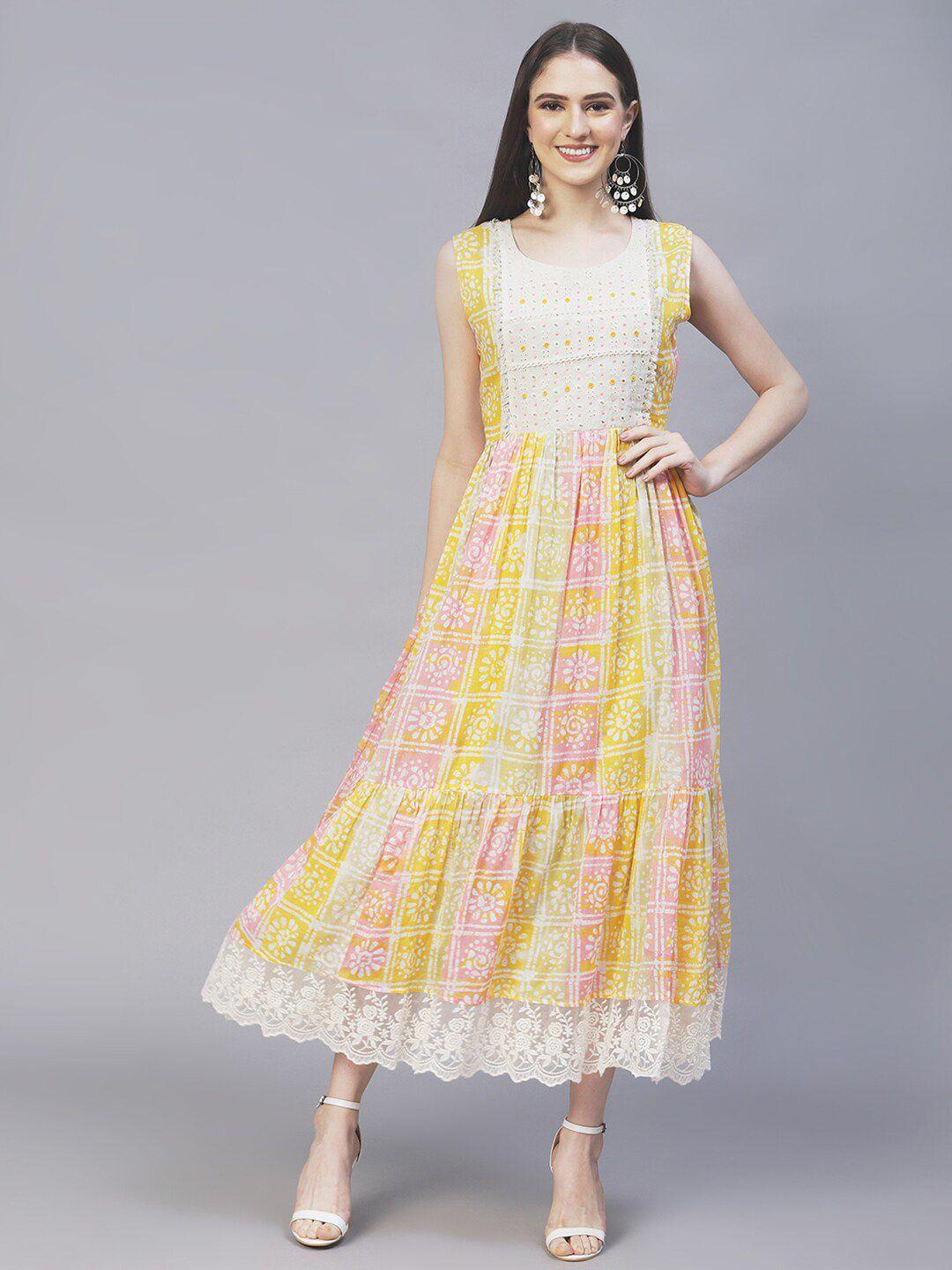 fashor women yellow & pink floral maxi dress