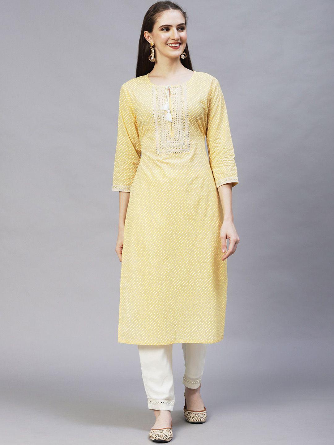 fashor women yellow geometric printed kurta