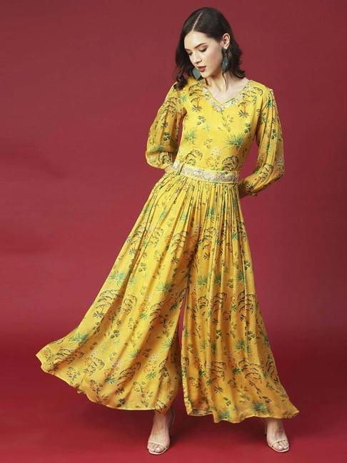 fashor yellow embroidered jumpsuit