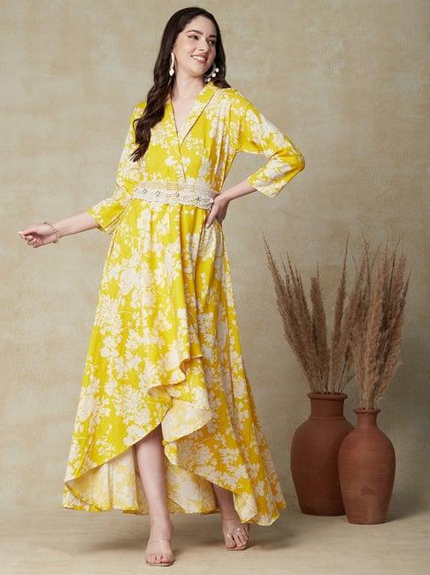 fashor yellow floral print maxi dress