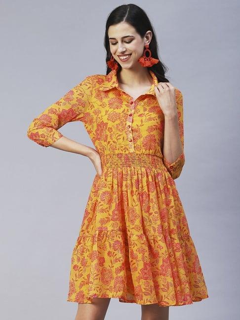 fashor yellow printed a-line dress