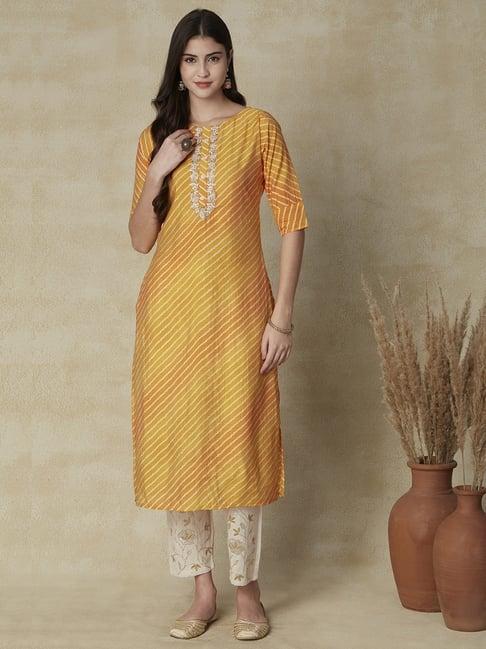 fashor yellow printed straight kurta