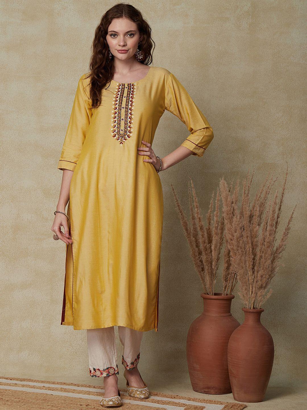 fashor yoke design embroidered straight kurta