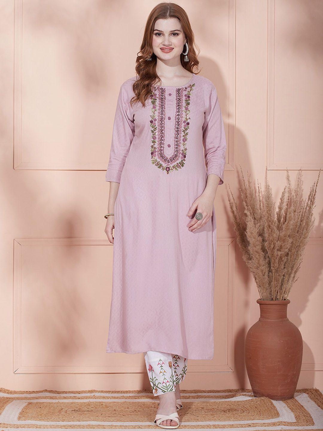 fashor yoke design embroidered thread work straight kurta