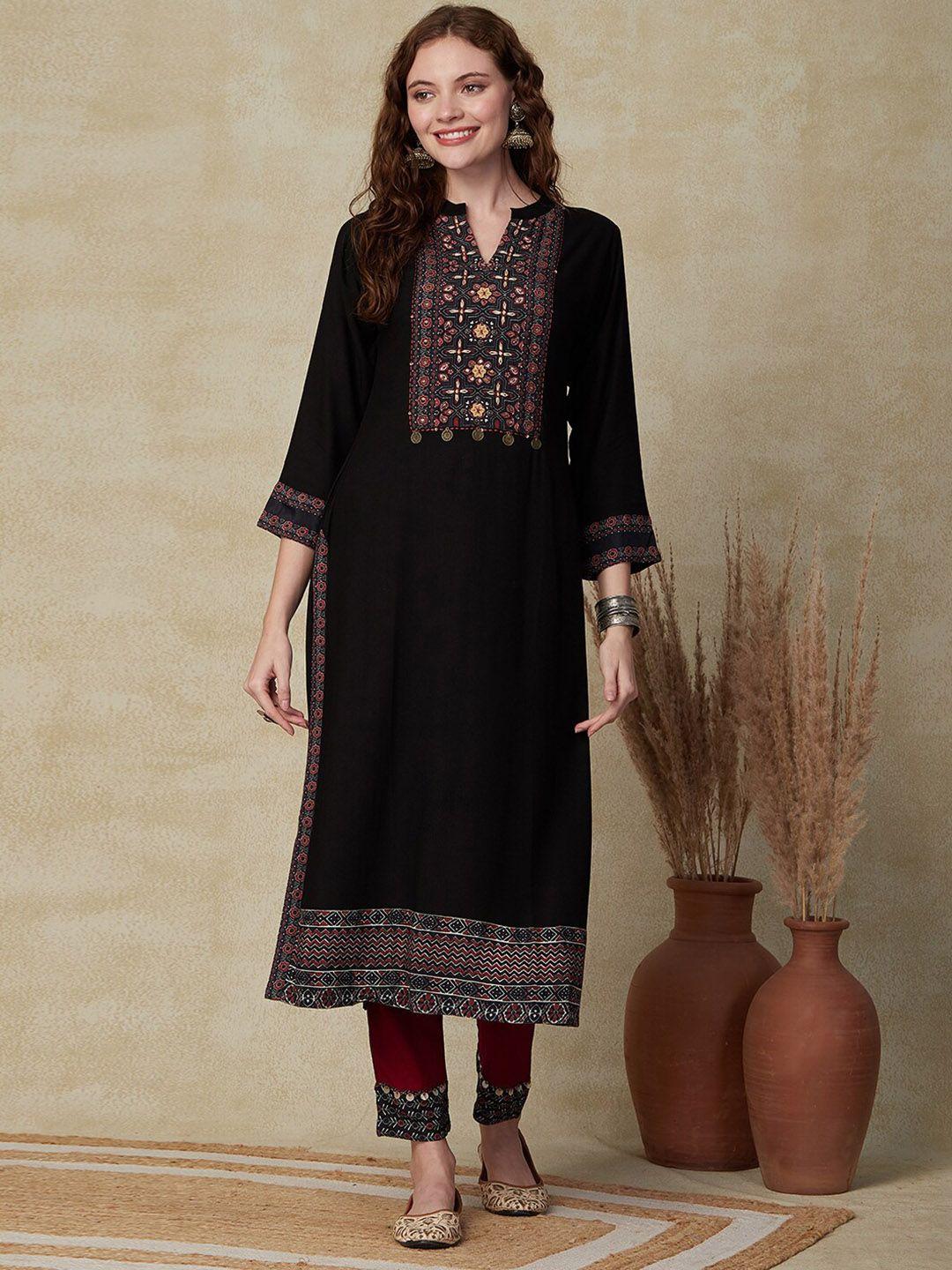 fashor yoke design mandarin collar beads and stones straight  kurta with trousers