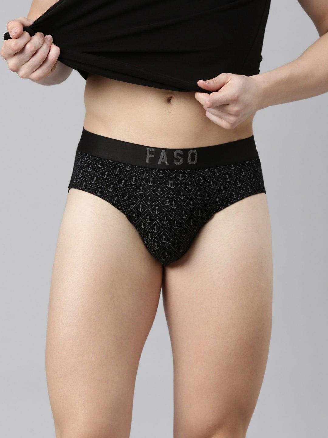 faso geometric printed cotton basic briefs fs2004-sq-black