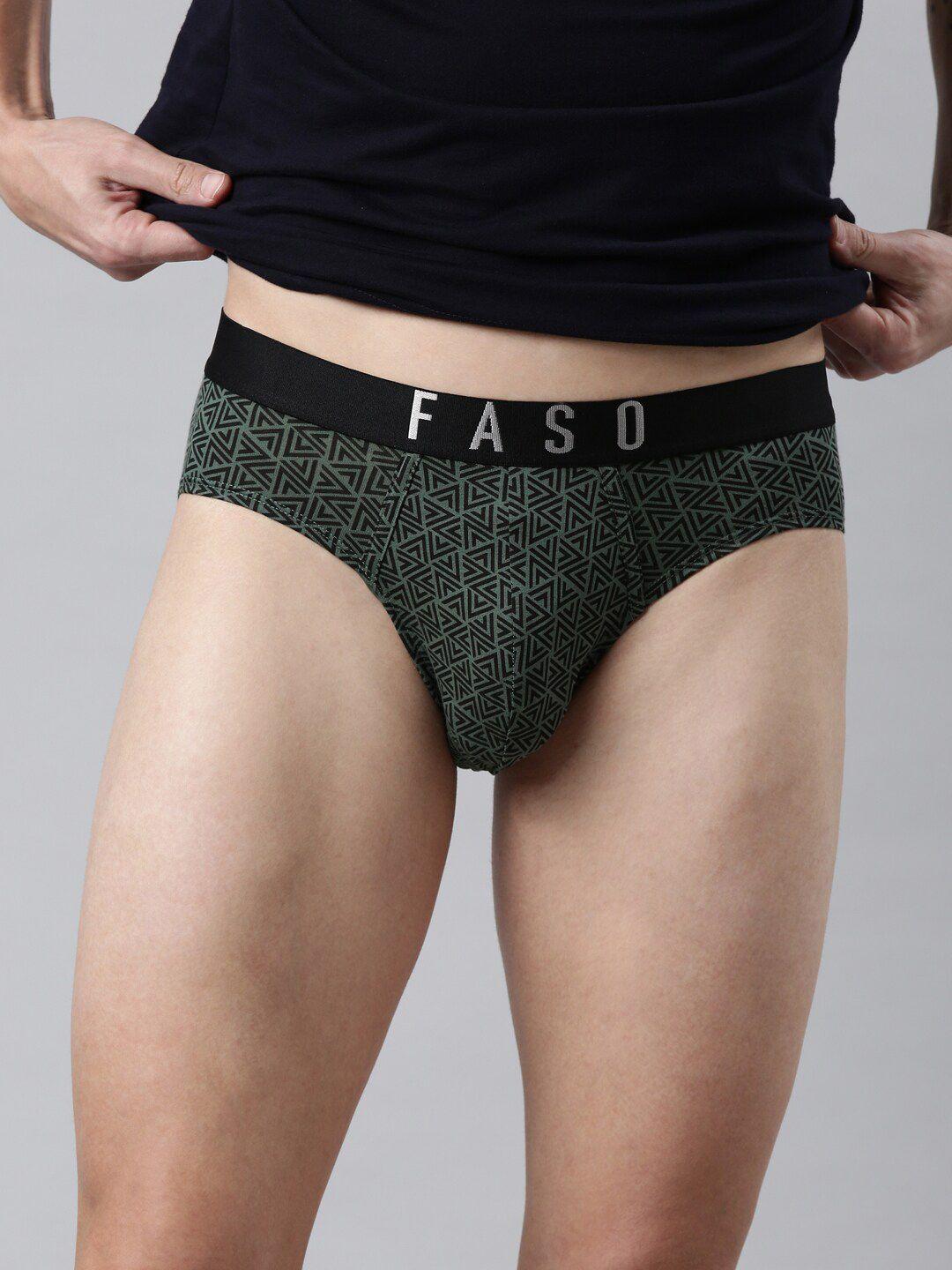 faso geometric printed mid-rise organic cotton briefs fs3004-sq-olivegren