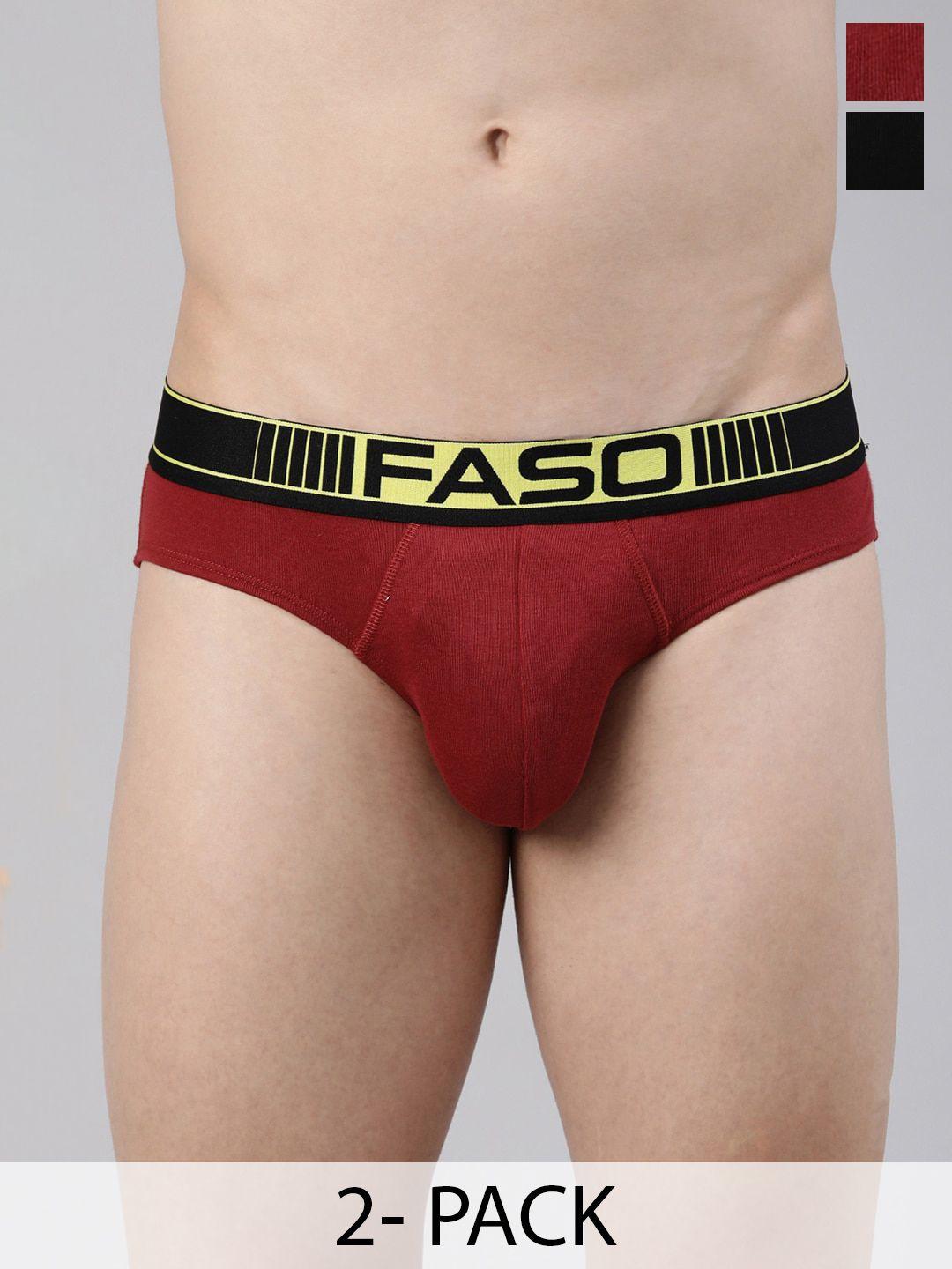 faso men pack of 2 cotton basic briefs fa1501-sq-po2-black-maroon