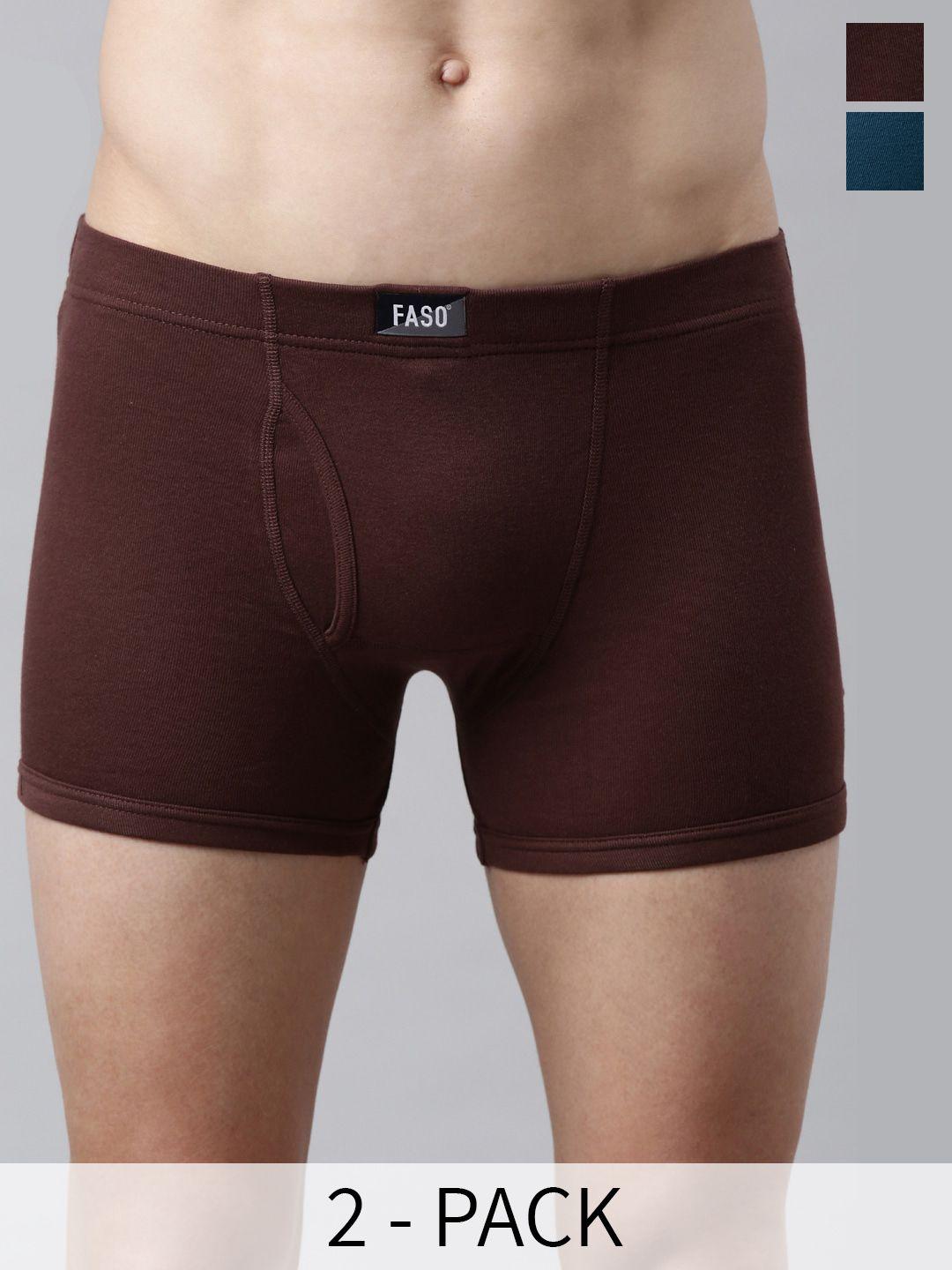 faso pack of 2 mid rise cotton trunks k202-sq-po2-deepbrown-inkblue