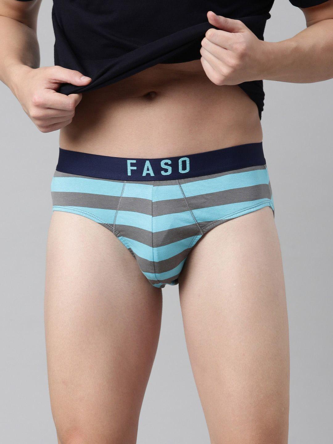 faso striped mid-rise cotton basic briefs fs2003-sq-aqua